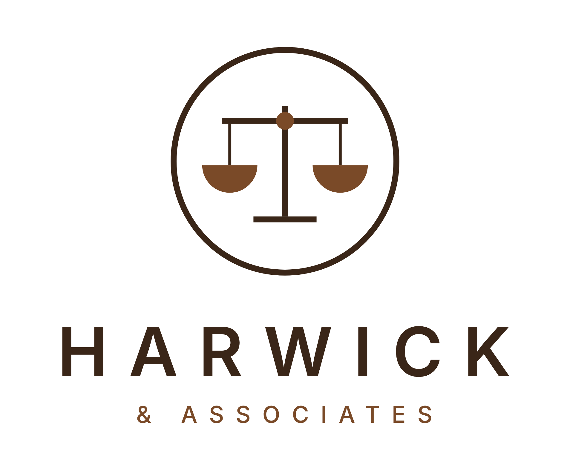Harwick and Associates logo: a set of scales inside a circle